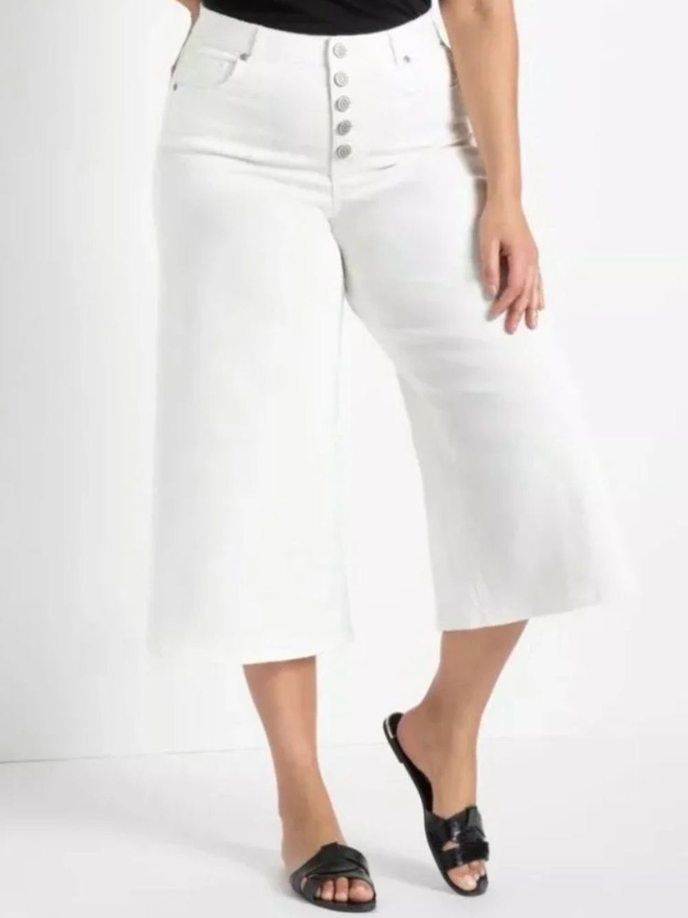Eloquii White High Rise Button Front Wide Leg Crop Jeans Plus 18 NWT